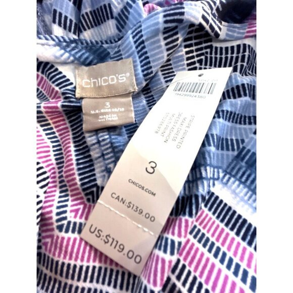 Chico’s Womens Dress Maxi Blue/Pink Multi Belted Sleeveless V-Neck Side Slits Si - Picture 5 of 7